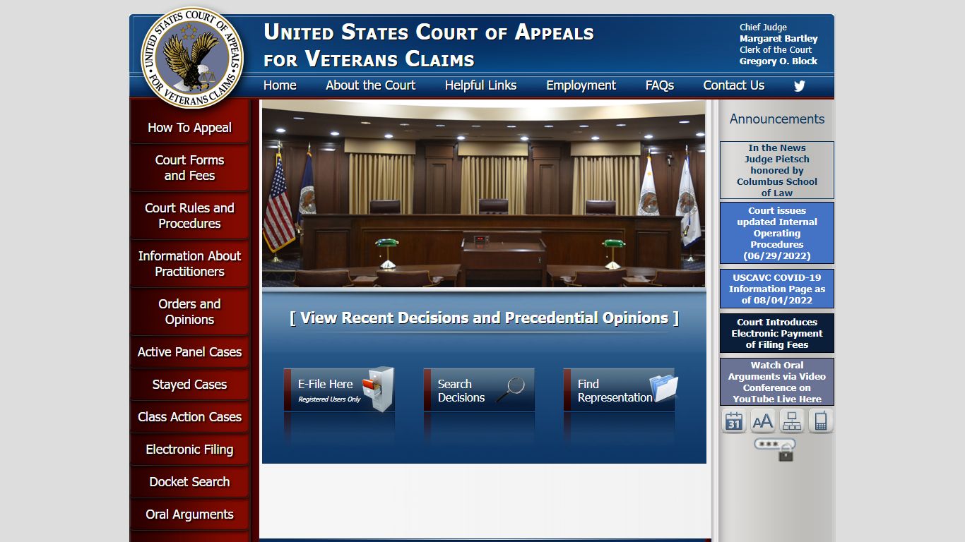 US Court of Appeals for Veterans Claims - Home Page